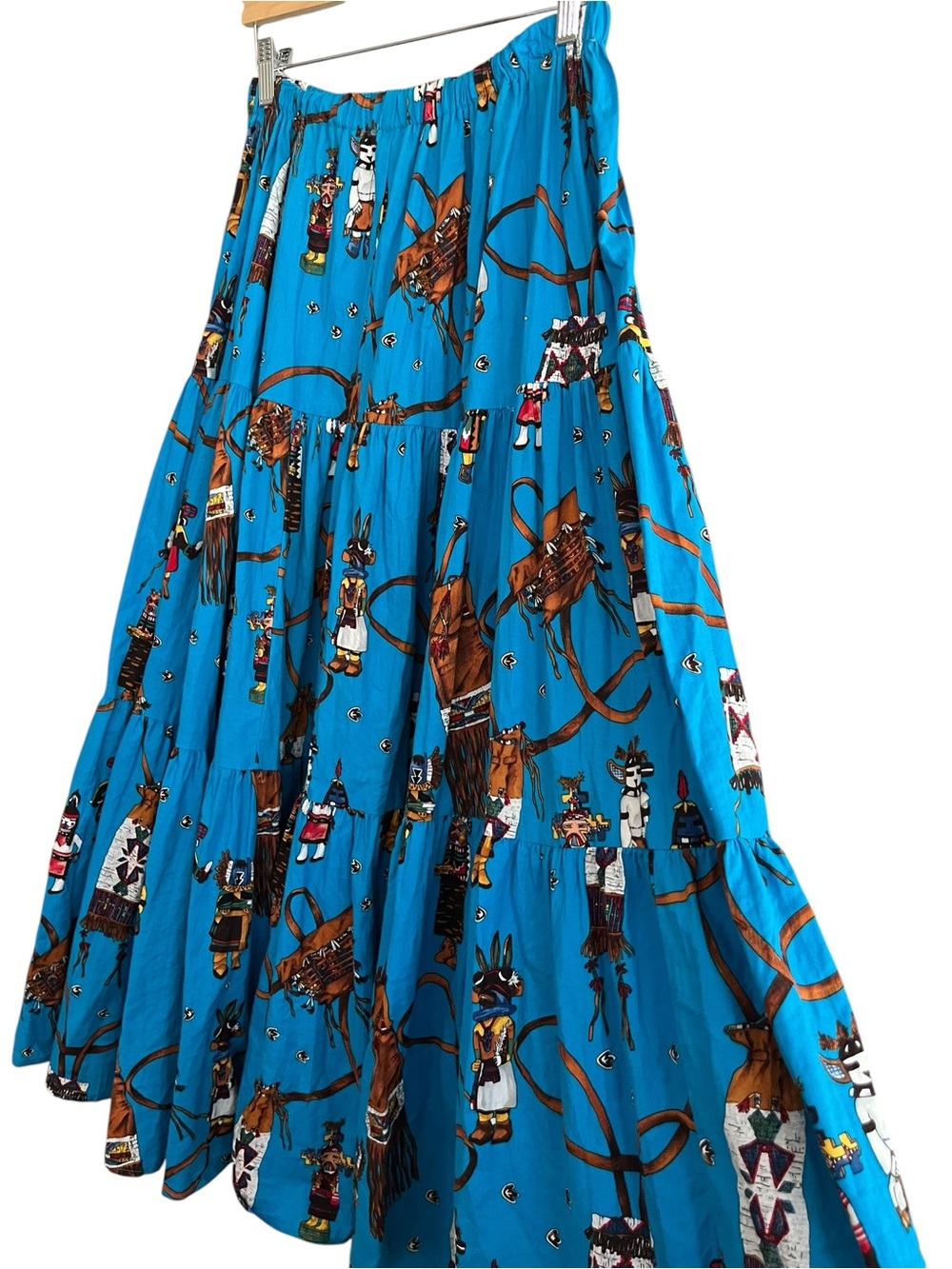 Vintage Ali Miles Southwestern Katsina Doll Broomstick Tiered Maxi Blue Sz 12